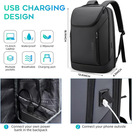 BANGE 2517 Business Smart Backpack Waterproof fit 15.6 Inch Laptop Backpack with USB Charging Port,Travel Durable Backpack