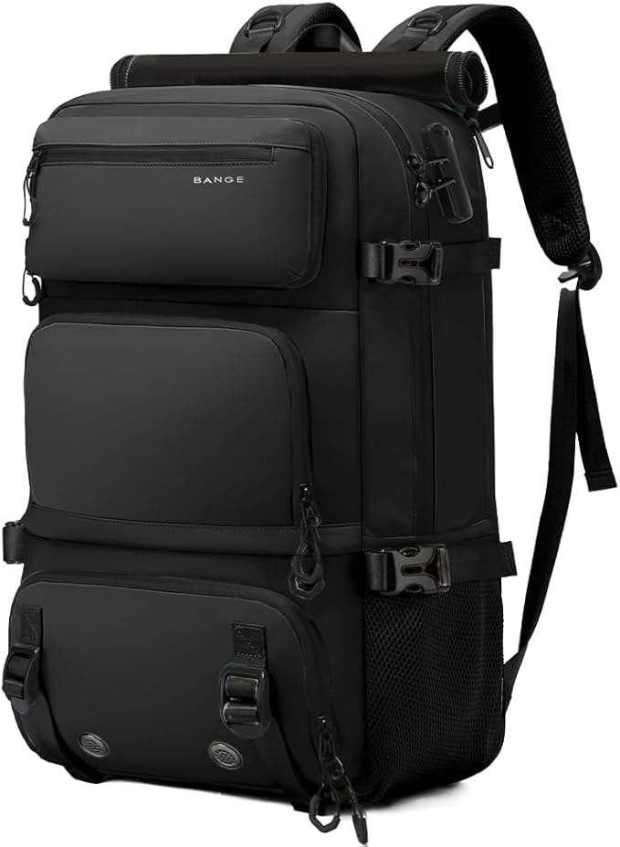BANGE 1810 Anti-Theft backpack 3 in 1 carry on backpack with Detachable Sling bag and Shoe Compartment, Water Resistant Business Overnight Travel Backpacks for men women, Black, L