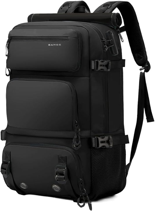 BANGE 1810 Anti-Theft backpack 3 in 1 carry on backpack with Detachable Sling bag and Shoe Compartment, Water Resistant Business Overnight Travel Backpacks for men women, Black, L