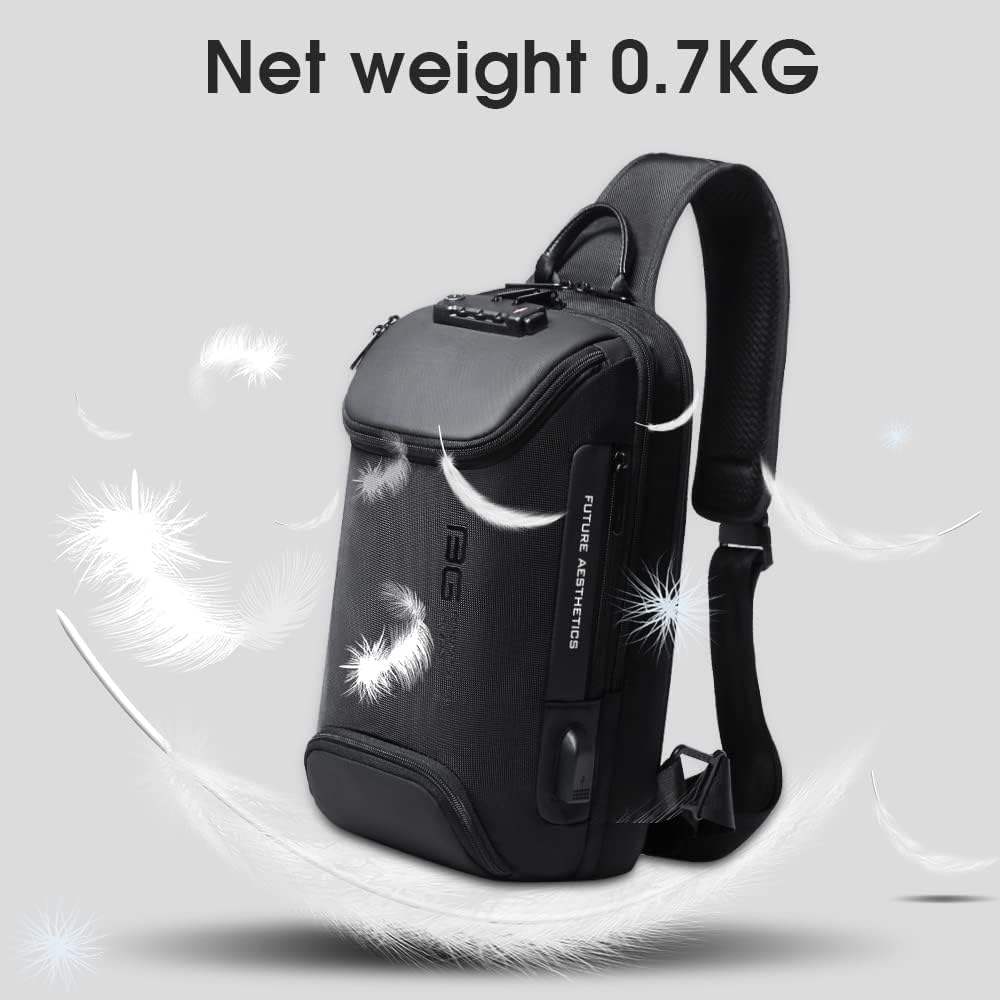 BANGE 7082 Anti theft Sling Backpack with Lock, Men's Sling Bag for Men, Shoulder Crossbody Backpack with USB Charging Port for Men and Women
