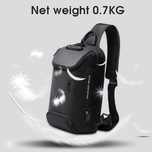 BANGE 7082 Anti theft Sling Backpack with Lock, Men's Sling Bag for Men, Shoulder Crossbody Backpack with USB Charging Port for Men and Women