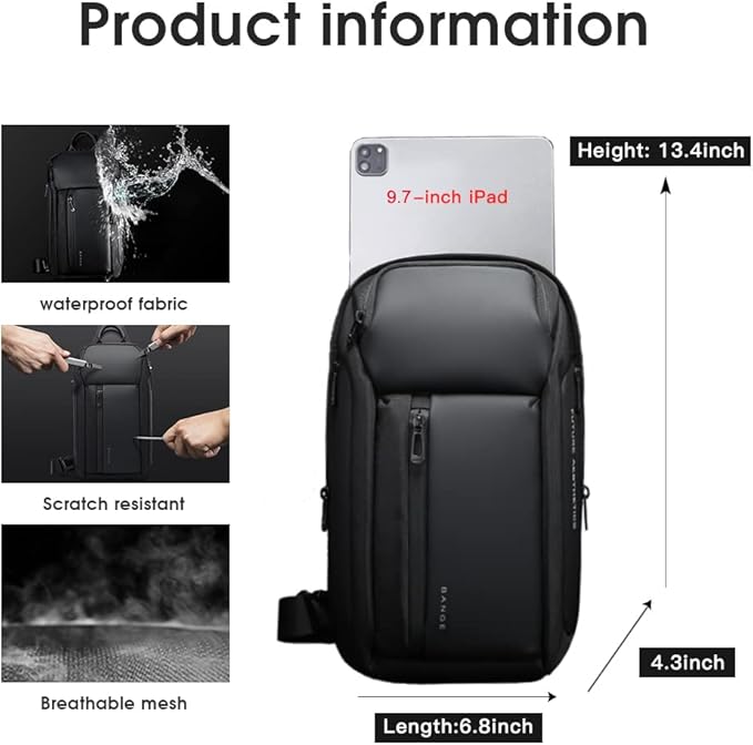 BANGE 7566 Sling Bag, Waterproof Men's Chest Bag Shoulder bags Crossbody Sling Backpack for Men