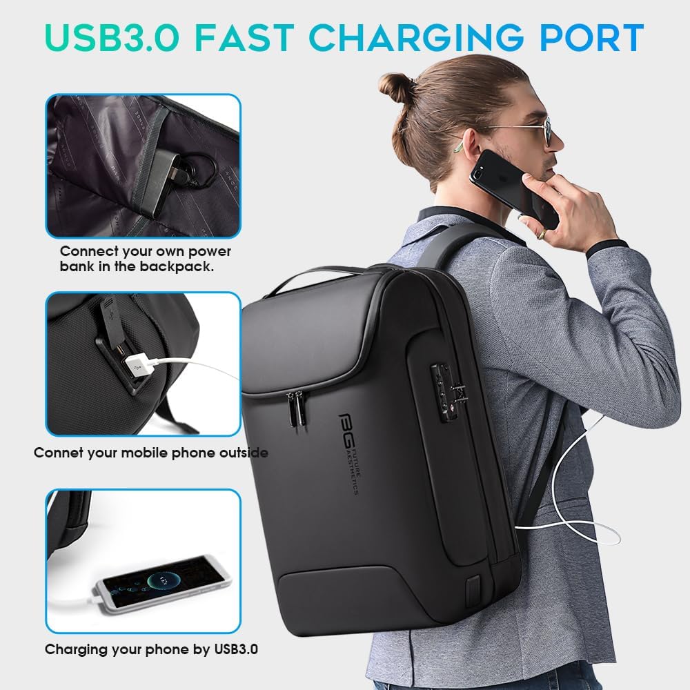 BANGE 7216 Men's Anti-Theft Backpack,Waterproof Fashion Travel Backpacks,High Tech Backpack with USB3.0 Charging Port,Business Laptop Backpack Fits 17.3 Inch Notebook…