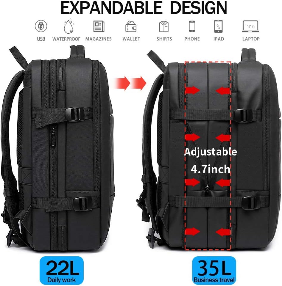 BANGE 1908 35L Travel Backpack,Flight Approved Carry On Backpack for International Travel Bag, Water Resistant Durable 17-inch Laptop Backpacks,Large Daypack Business Weekender Luggage Backpack for Men Women