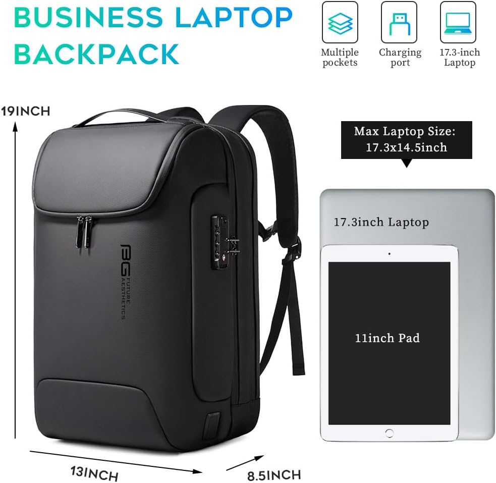 BANGE 7216 Men's Anti-Theft Backpack,Waterproof Fashion Travel Backpacks,High Tech Backpack with USB3.0 Charging Port,Business Laptop Backpack Fits 17.3 Inch Notebook…