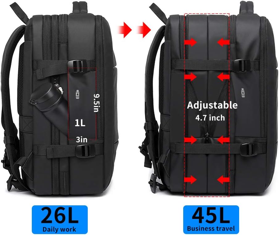 BANGE 1908P Weekender Carry-on Backpack,45L Expandable Travel Backpacks for Airplanes,Convertible Backpack Briefcase for Traveling,Water Resistant 17.3” Laptop Backpack for Men & Women