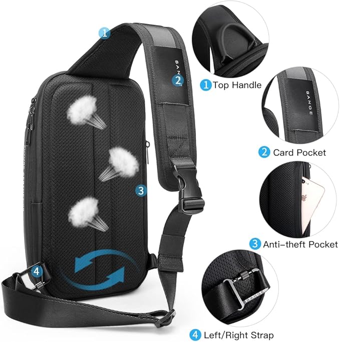 BANGE 7566 Sling Bag, Waterproof Men's Chest Bag Shoulder bags Crossbody Sling Backpack for Men