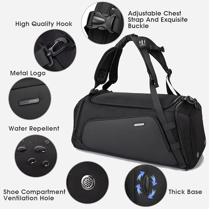 BANGE 1917D Gym Sports Duffel Backpack for Man & Women