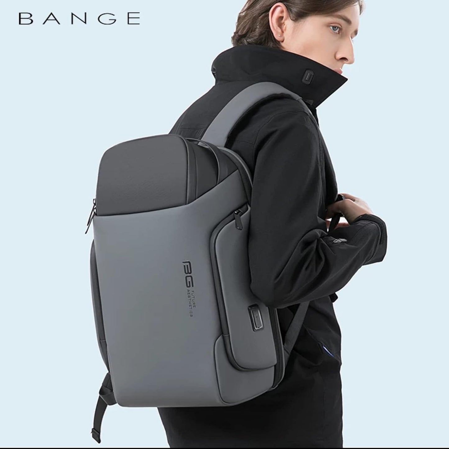 BANGE 7277 Smart Trendy 20L Durable Oxford Backpacks Anti-Theft USB Waterproof 1.2KG W 15.6in Laptop School Travel Black Bags
