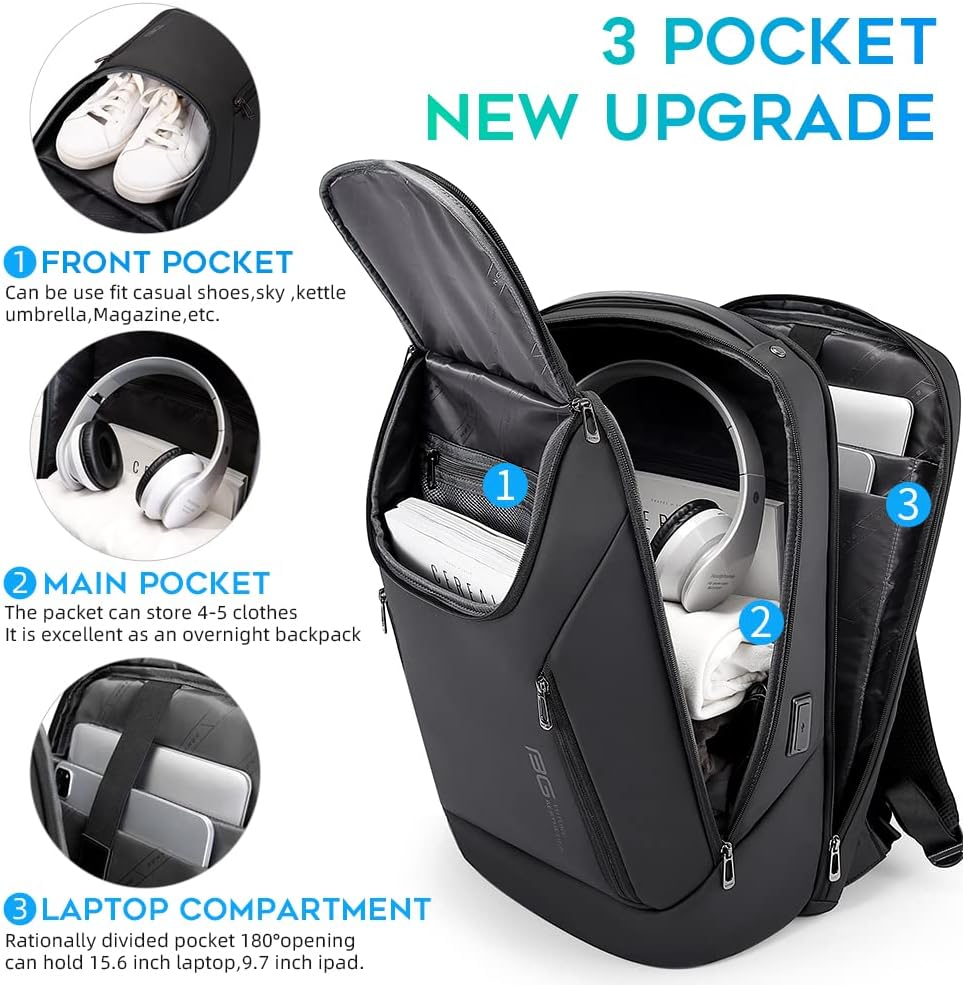 BANGE 2517 Business Smart Backpack Waterproof fit 15.6 Inch Laptop Backpack with USB Charging Port,Travel Durable Backpack