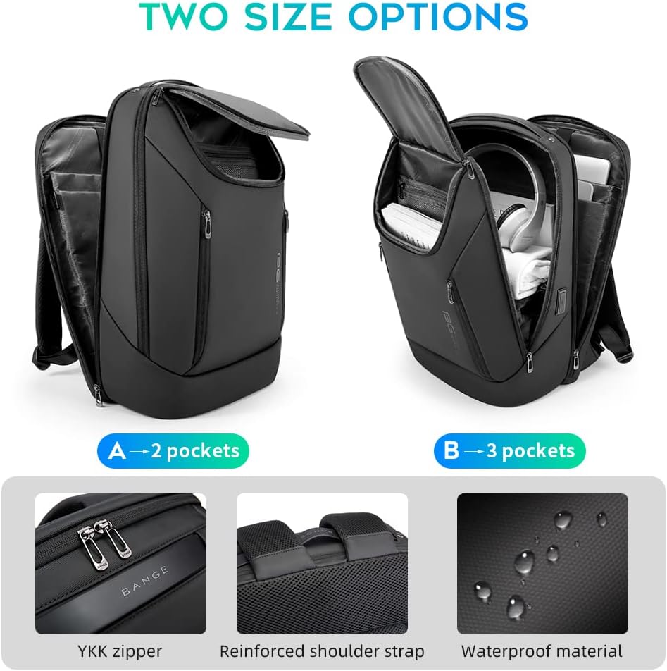 BANGE 2517 Business Smart Backpack Waterproof fit 15.6 Inch Laptop Backpack with USB Charging Port,Travel Durable Backpack