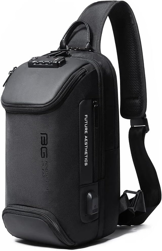 BANGE 7082 Anti theft Sling Backpack with Lock, Men's Sling Bag for Men, Shoulder Crossbody Backpack with USB Charging Port for Men and Women