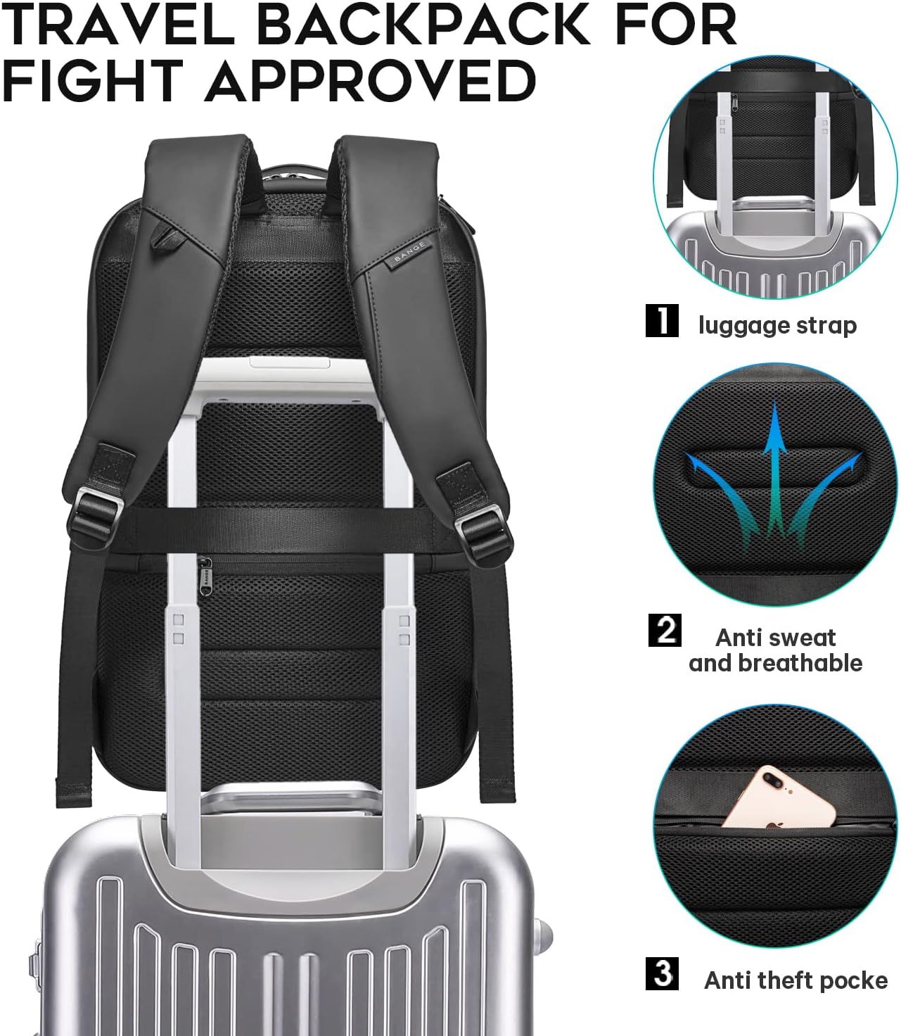 BANGE 7267 Business Laptop Smart backpack Can Hold 15.6 Inch Laptop Commute Backpack Carry on bag for men and women