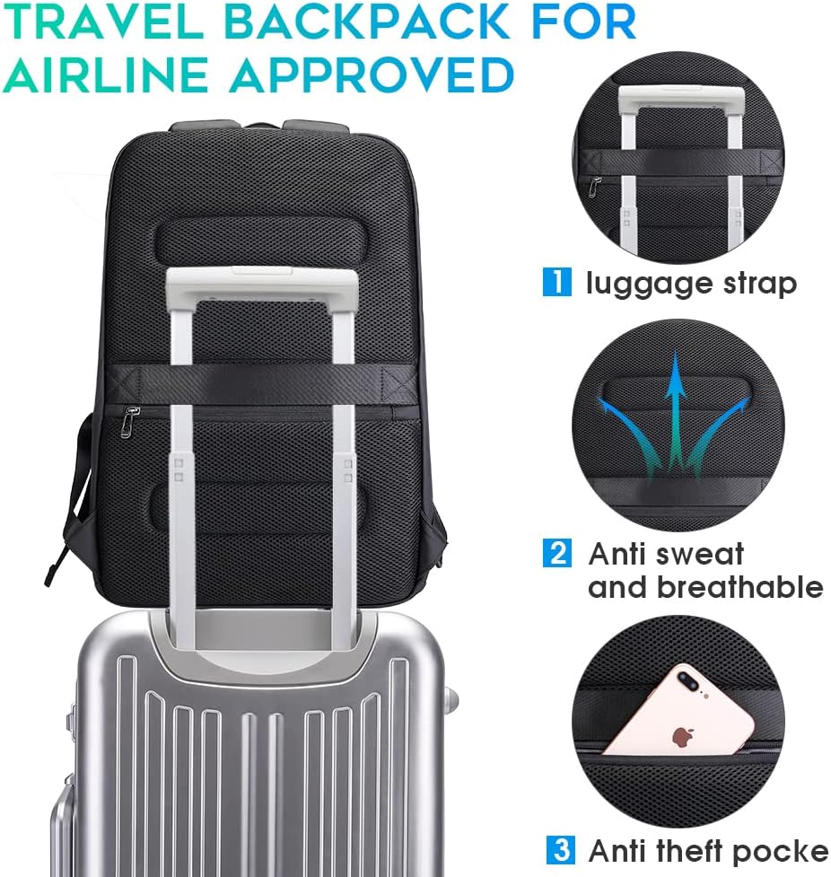 BANGE 2517 Business Smart Backpack Waterproof fit 15.6 Inch Laptop Backpack with USB Charging Port,Travel Durable Backpack