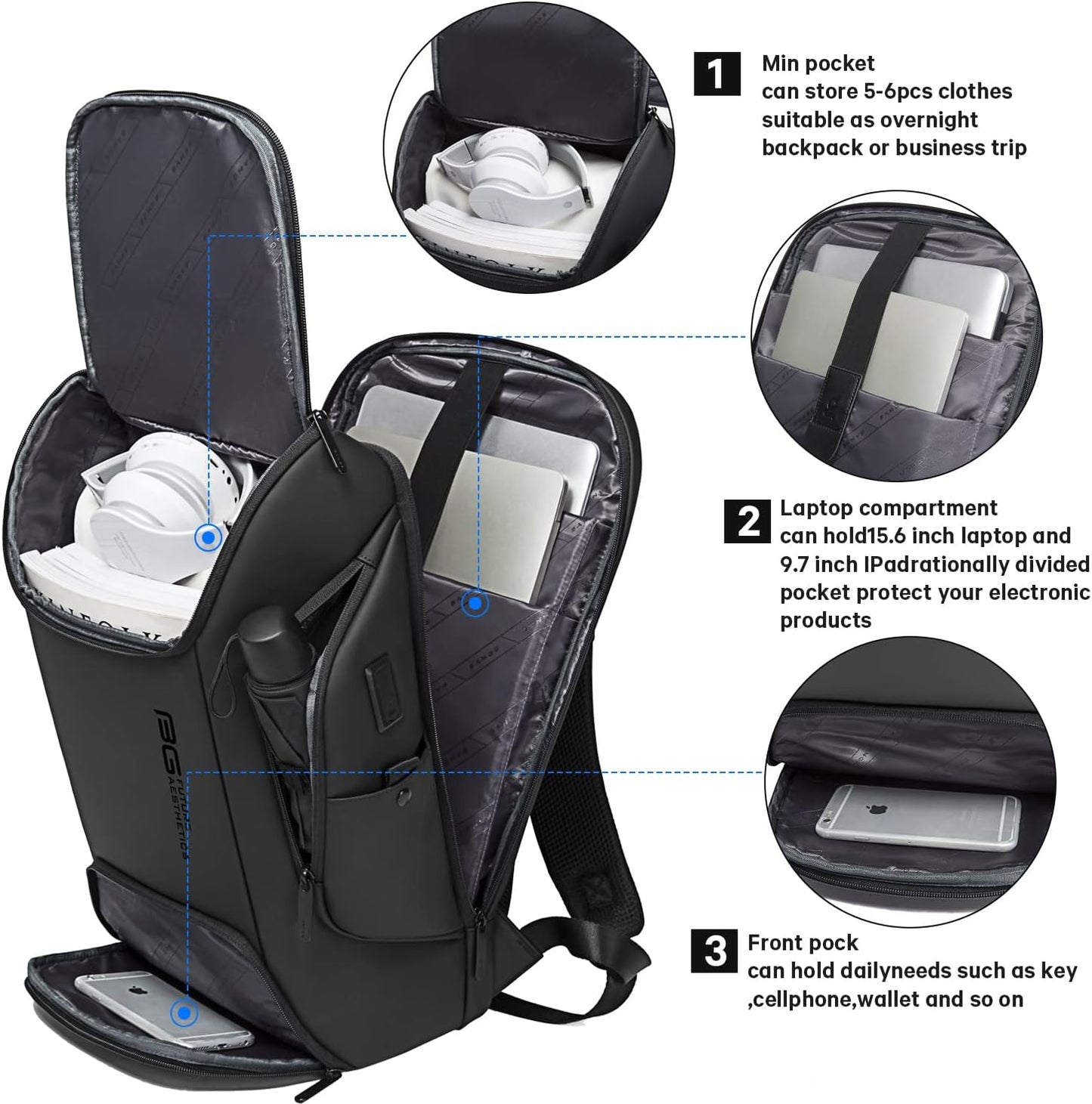 BANGE 7267 Business Laptop Smart backpack Can Hold 15.6 Inch Laptop Commute Backpack Carry on bag for men and women