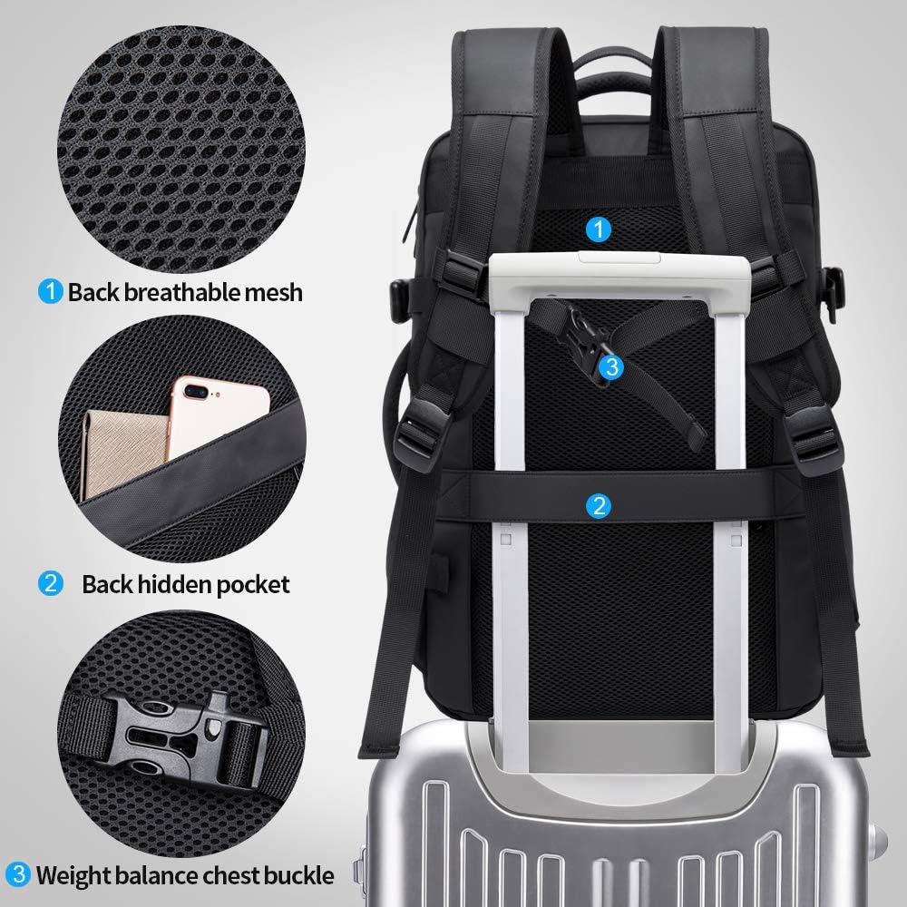 BANGE 1908P Weekender Carry-on Backpack,45L Expandable Travel Backpacks for Airplanes,Convertible Backpack Briefcase for Traveling,Water Resistant 17.3” Laptop Backpack for Men & Women