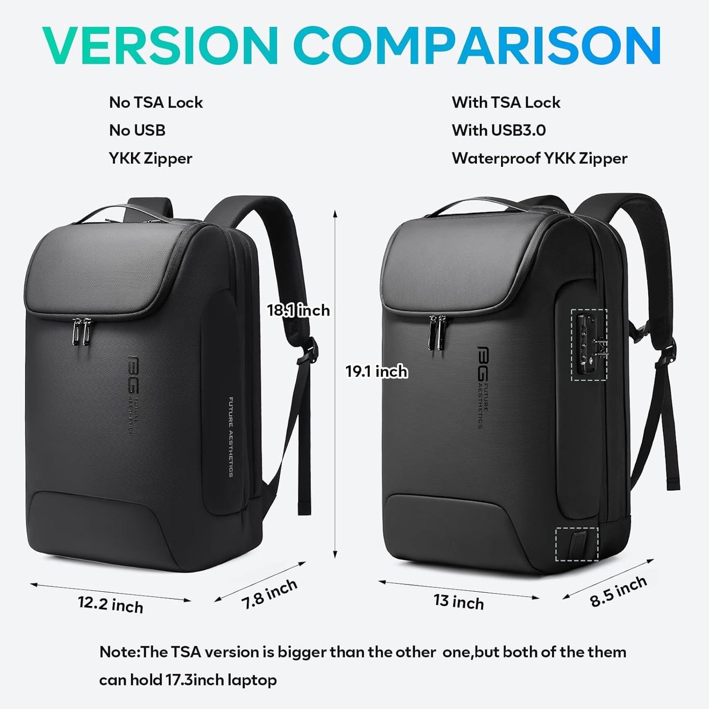 BANGE 7216 Men's Anti-Theft Backpack,Waterproof Fashion Travel Backpacks,High Tech Backpack with USB3.0 Charging Port,Business Laptop Backpack Fits 17.3 Inch Notebook…