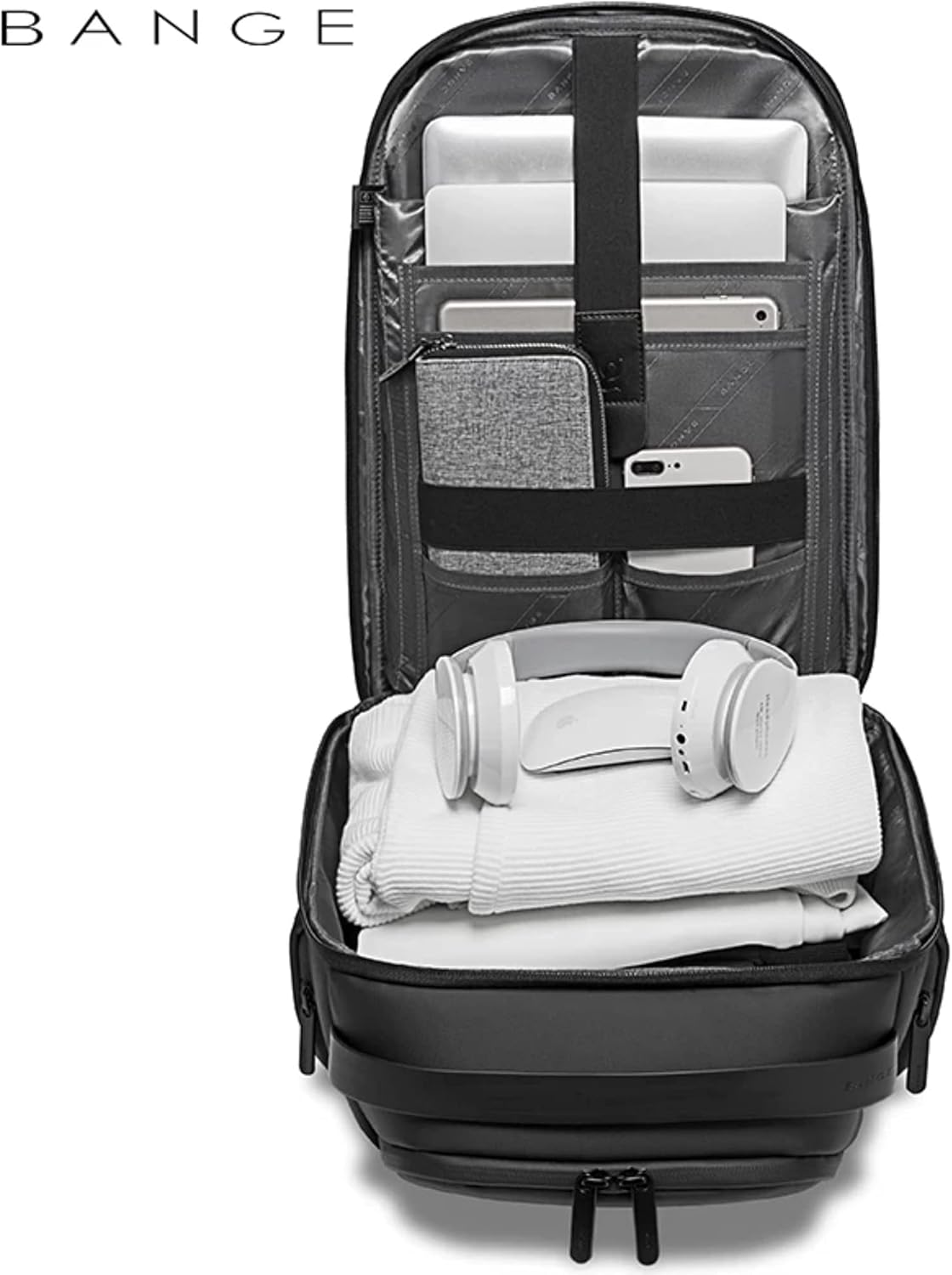 BANGE 7277 Smart Trendy 20L Durable Oxford Backpacks Anti-Theft USB Waterproof 1.2KG W 15.6in Laptop School Travel Black Bags