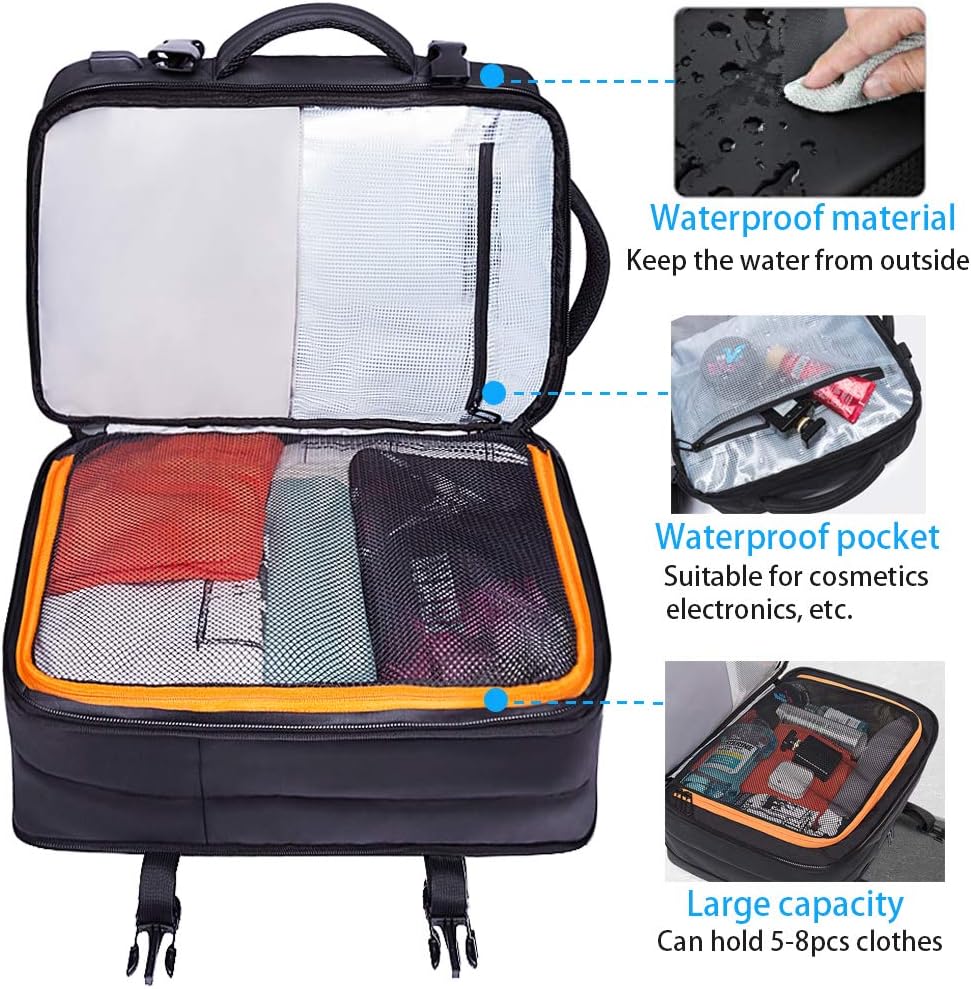 BANGE 1908P Weekender Carry-on Backpack,45L Expandable Travel Backpacks for Airplanes,Convertible Backpack Briefcase for Traveling,Water Resistant 17.3” Laptop Backpack for Men & Women